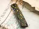 Boker Plus ME 109 Folding Knife 3.13" Damascus Steel Blade Green/Gold Carbon Fiber/Stainless Handle