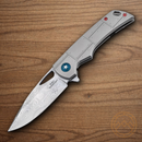 Boker Plus P-51 Folding Knife 3.25" Damascus Steel Blade Gray Titanium Handle