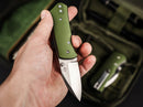 Boker Plus Lefti Folding Knife 2.25" 12C27 Sandvik Steel Blade Green Aluminum Handle