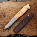 Brisa Trapper 95 Knife 3.75" Elmax Steel Scandi Grind Blade Curly Birch Handle