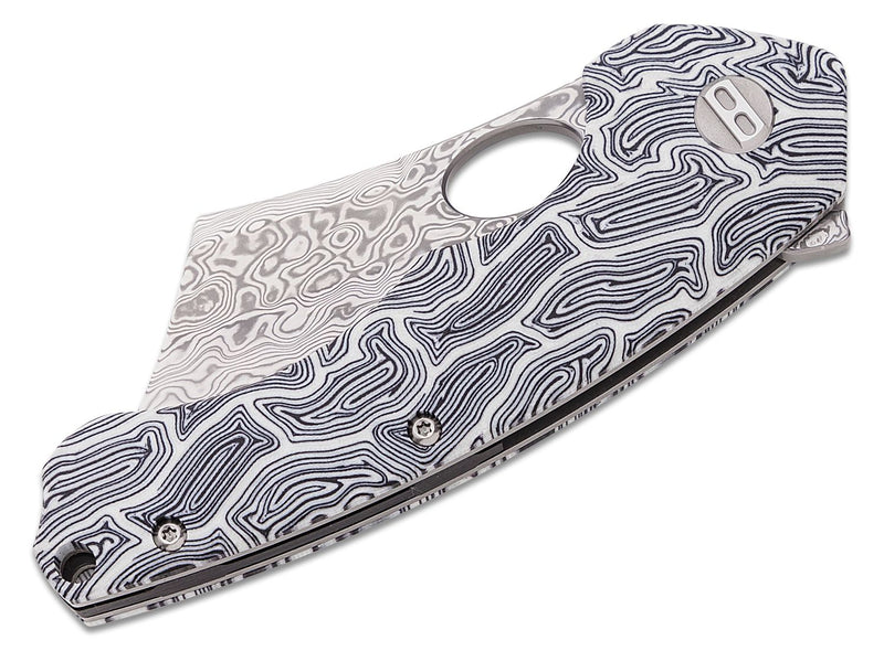 Bestech Knives Skirmish Linerlock Folding Knife 3.25" Damascus Steel Modified Cleaver Blade White / Black Damascus G10 Handle L07A -Bestech Knives - Survivor Hand Precision Knives & Outdoor Gear Store