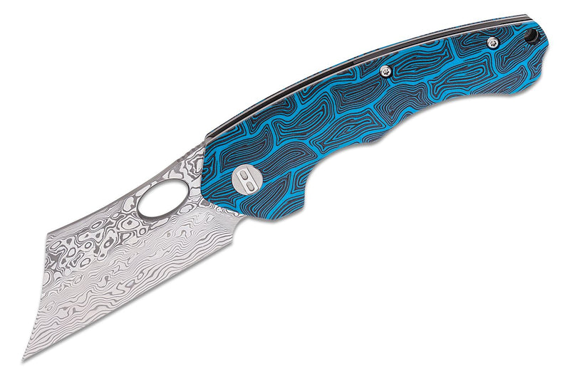 Bestech Knives Skirmish Linerlock Folding Knife 3.25" Damascus Steel Modified Cleaver Blade Blue / Black Damascus G10 Handle L07B -Bestech Knives - Survivor Hand Precision Knives & Outdoor Gear Store