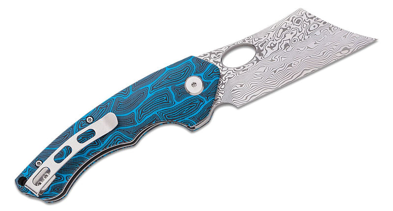 Bestech Knives Skirmish Linerlock Folding Knife 3.25" Damascus Steel Modified Cleaver Blade Blue / Black Damascus G10 Handle L07B -Bestech Knives - Survivor Hand Precision Knives & Outdoor Gear Store