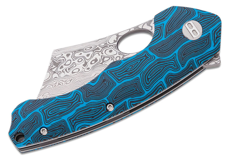 Bestech Knives Skirmish Linerlock Folding Knife 3.25" Damascus Steel Modified Cleaver Blade Blue / Black Damascus G10 Handle L07B -Bestech Knives - Survivor Hand Precision Knives & Outdoor Gear Store