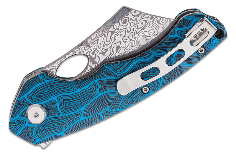 Bestech Knives Skirmish Linerlock Folding Knife 3.25" Damascus Steel Modified Cleaver Blade Blue / Black Damascus G10 Handle L07B -Bestech Knives - Survivor Hand Precision Knives & Outdoor Gear Store