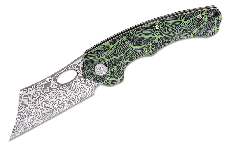 Bestech Knives Skirmish Linerlock Folding Knife 3.25" Damascus Steel Modified Cleaver Blade Green / Black Damascus G10 Handle L07C -Bestech Knives - Survivor Hand Precision Knives & Outdoor Gear Store