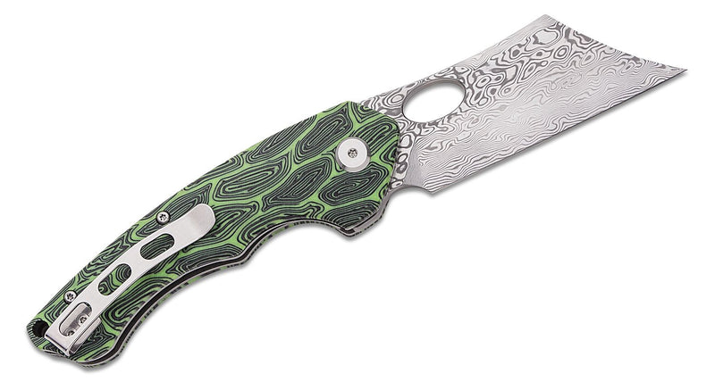 Bestech Knives Skirmish Linerlock Folding Knife 3.25" Damascus Steel Modified Cleaver Blade Green / Black Damascus G10 Handle L07C -Bestech Knives - Survivor Hand Precision Knives & Outdoor Gear Store