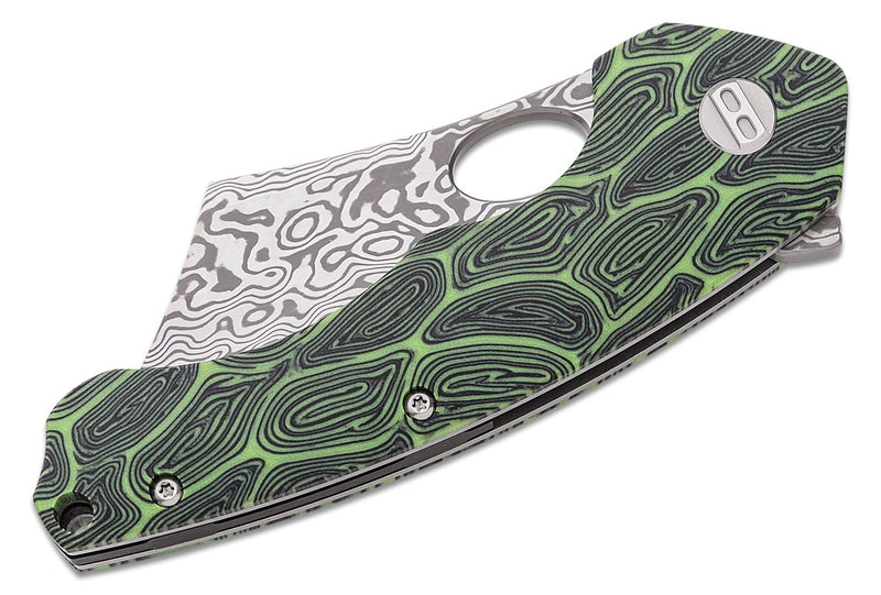 Bestech Knives Skirmish Linerlock Folding Knife 3.25" Damascus Steel Modified Cleaver Blade Green / Black Damascus G10 Handle L07C -Bestech Knives - Survivor Hand Precision Knives & Outdoor Gear Store