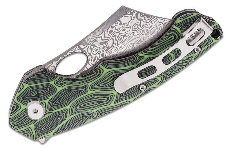 Bestech Knives Skirmish Linerlock Folding Knife 3.25" Damascus Steel Modified Cleaver Blade Green / Black Damascus G10 Handle L07C -Bestech Knives - Survivor Hand Precision Knives & Outdoor Gear Store