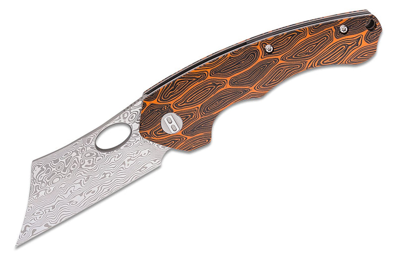 Bestech Knives Skirmish Linerlock Folding Knife 3.25" Damascus Steel Modified Cleaver Blade Orange / Black Damascus G10 Handle L07D -Bestech Knives - Survivor Hand Precision Knives & Outdoor Gear Store