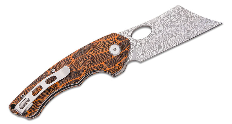 Bestech Knives Skirmish Linerlock Folding Knife 3.25" Damascus Steel Modified Cleaver Blade Orange / Black Damascus G10 Handle L07D -Bestech Knives - Survivor Hand Precision Knives & Outdoor Gear Store