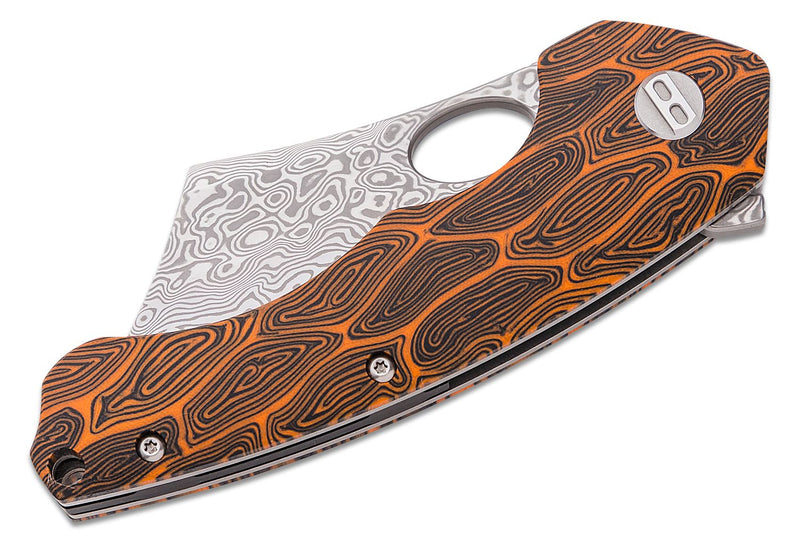 Bestech Knives Skirmish Linerlock Folding Knife 3.25" Damascus Steel Modified Cleaver Blade Orange / Black Damascus G10 Handle L07D -Bestech Knives - Survivor Hand Precision Knives & Outdoor Gear Store