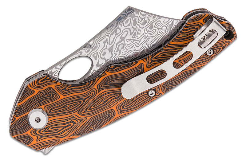 Bestech Knives Skirmish Linerlock Folding Knife 3.25" Damascus Steel Modified Cleaver Blade Orange / Black Damascus G10 Handle L07D -Bestech Knives - Survivor Hand Precision Knives & Outdoor Gear Store