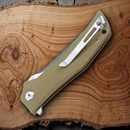 Bestech Knives Scimitar Liner Folding Knife 3.75" D2 Tool Steel Blade Tan G10 Handle