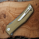 Bestech Knives Scimitar Folding Knife 3.75" D2 Tool Steel Blade Beige G10 Handle