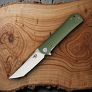 Bestech Kendo Linerlock Folding Knife 3.75" D2 Tool Steel Tanto Blade Green G10 Handle