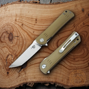 Bestech Kendo Linerlock Folding Knife 3.75" D2 Tool Steel Tanto Blade Tan G10 Handle