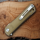 Bestech Kendo Linerlock Folding Knife 3.75" D2 Tool Steel Tanto Blade Tan G10 Handle