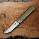 Bestech Kendo Linerlock Folding Knife 3.75" D2 Tool Steel Tanto Blade Tan G10 Handle