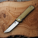 Bestech Kendo Linerlock Folding Knife 3.75" D2 Tool Steel Tanto Blade Tan G10 Handle