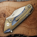 Bestech Knives Goblin Framelock Folding Knife 2.25" CPM S35VN Steel Blade Blue / Gold Anodized Titanium Handle