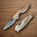 Bestech Knives The Reticulan Folding Knife 2" Damascus Steel Blade Gold Titanium Handle