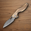 Bestech Knives The Reticulan Folding Knife 2" Damascus Steel Blade Gold Titanium Handle