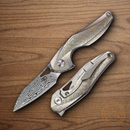 Bestech Knives Reticulan Folding Knife 2" Damascus Steel Blade Gray Titanium Handle