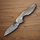 Bestech Knives Reticulan Folding Knife 2" Damascus Steel Blade Gray Titanium Handle