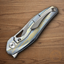 Bestech Knives The Reticulan Folding Knife 2" Damascus Steel Blade Blue/Gold Titanium Handle