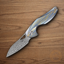 Bestech Knives The Reticulan Folding Knife 2" Damascus Steel Blade Blue/Gold Titanium Handle
