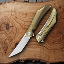 Bestech Knives Kamoza Folding Knife 3.63" Bohler M390 Steel Blade Gold Titanium Handle
