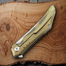 Bestech Knives Kamoza Folding Knife 3.63" Bohler M390 Steel Blade Gold Titanium Handle