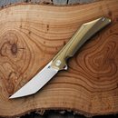 Bestech Knives Kamoza Folding Knife 3.63" Bohler M390 Steel Blade Gold Titanium Handle