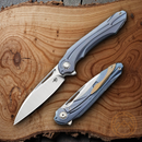 Bestech Knives WIBRA Frame Folding Knife 3.5" Bohler M390 Steel Blade Blue Anodized Titanium Handle