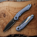 Bestech Knives WIBRA Folding Knife 3.5" Bohler M390 Steel Blade Blue Anodized Titanium Handle