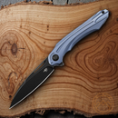 Bestech Knives WIBRA Folding Knife 3.5" Bohler M390 Steel Blade Blue Anodized Titanium Handle