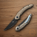 Bestech Knives Marukka Folding Knife 3.63" Bohler M390 Steel Blade Bronze Titanium Handle