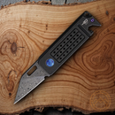 Bestech Knives Folding Knife 1.75" Damascus Steel Blade Black Titanium Handle