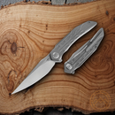 Bestech Knives Samari Folding Knife 3.88" Bohler M390 Steel Blade Gray Titanium Handle
