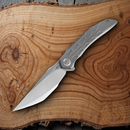 Bestech Knives Samari Folding Knife 3.88" Bohler M390 Steel Blade Gray Titanium Handle