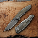 Bestech Knives Togatta Folding Knife 3.75" Bohler M390 Steel Blade Gray Titanium/Green Micarta Handle