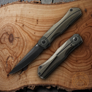 Bestech Knives THYRA Folding Knife 3.5" Bohler M390 Steel Blade Bronze Titanium/Carbon Fiber