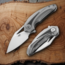 Bestech Knives Nuke Frame Folding Knife 2.63" M390 Steel Blade Gray Titanium/CF Handle