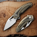 Bestech Knives Nuke Frame Folding Knife 2.63" Bohler M390 Steel Blade Bronze Titanium/CF Handle