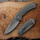 Bestech Knives Buwaya Framelock Folding Knife 3.5" M390 Steel Blade Gray Titanium Handle