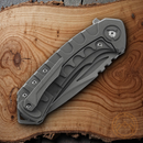Bestech Knives Buwaya Framelock Folding Knife 3.5" M390 Steel Blade Gray Titanium Handle