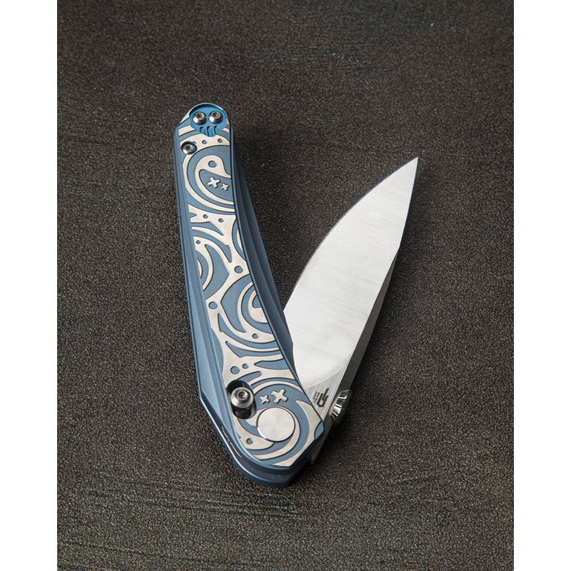 Bestech Knives Mothus Bar Lock Folding Knife 3.5" Bohler M390 Steel Blade Blue And Silver Titanium Handle T2206A -Bestech Knives - Survivor Hand Precision Knives & Outdoor Gear Store