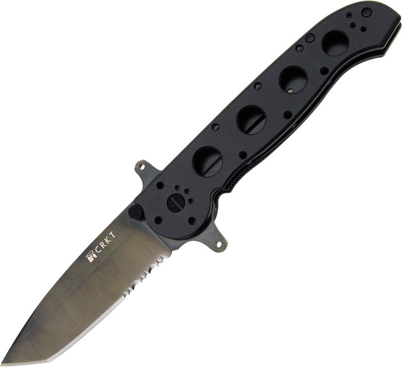 CRKT M16 Special Forces Folding Knife 4" Black TiNi Coated Part Serrated Stainless Steel Extended Tang Tanto Blade Aluminum Handle 14SF -CRKT - Survivor Hand Precision Knives & Outdoor Gear Store