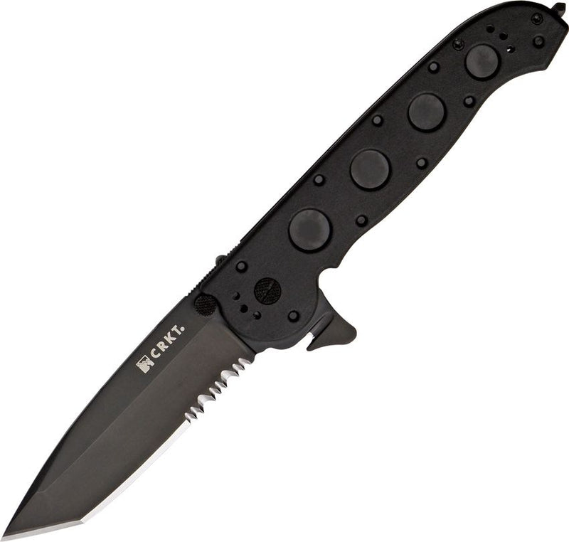 CRKT M16-14 Law Enforcement Folding Knife 3.75" Black TiNi Coated Part Serrated AUS-8 Steel Extended Tang Tanto Blade GRN Handle 14ZLEK -CRKT - Survivor Hand Precision Knives & Outdoor Gear Store